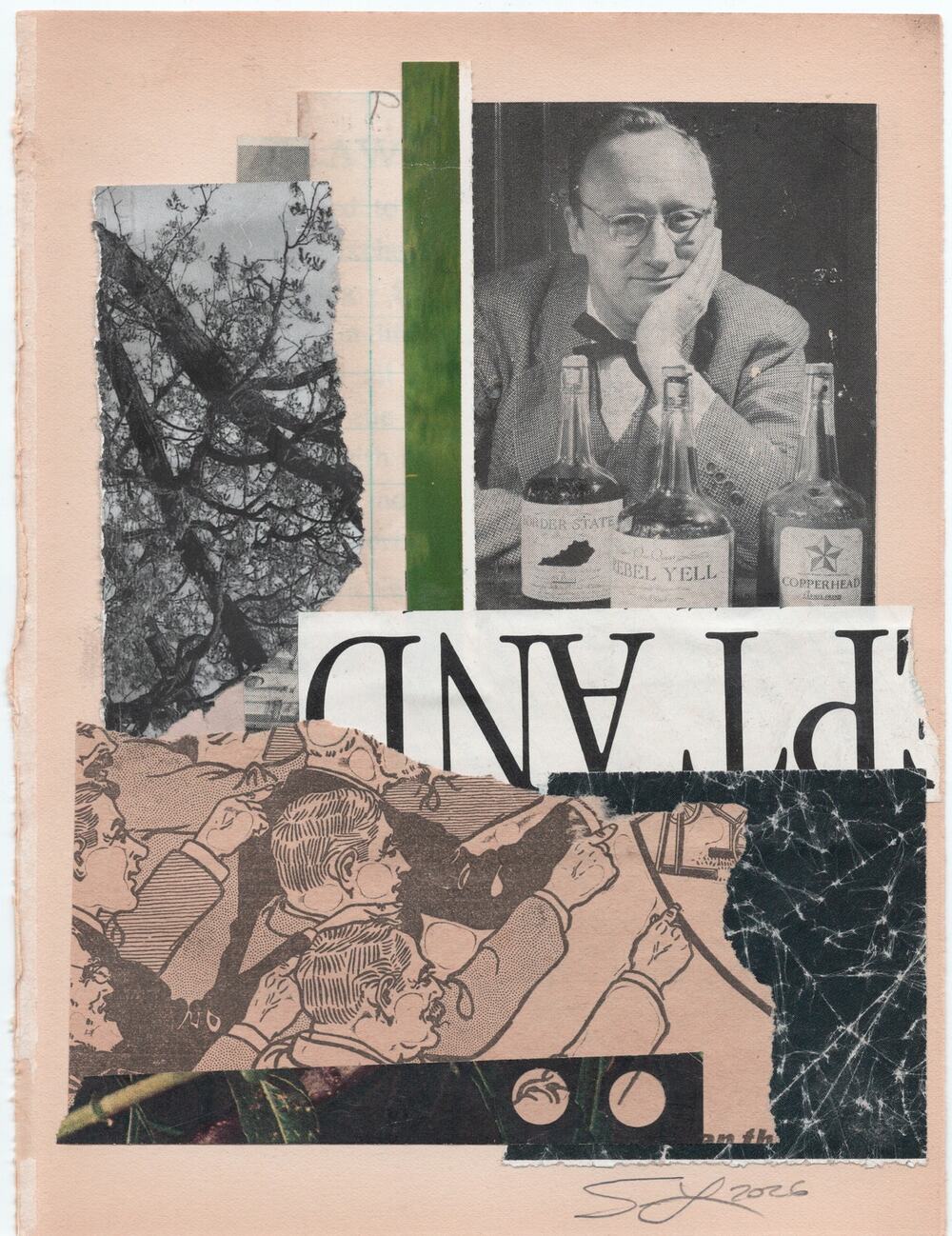Original Mixed Media Modern Art Collage "Vavasour" 5.75x7.5" Signed
